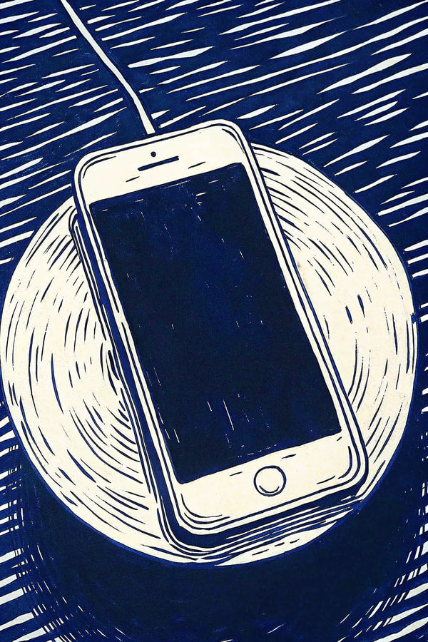 An Illustration Of A Smartphone Placed On A Circular Object Which To Be A Stylus A Small Stand — Stock Illustration