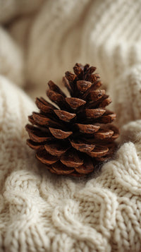 A Pine Cone Rests On A Knitted Blanket Providing A Cozy And Rustic Touch To The Scene — Stock Photo