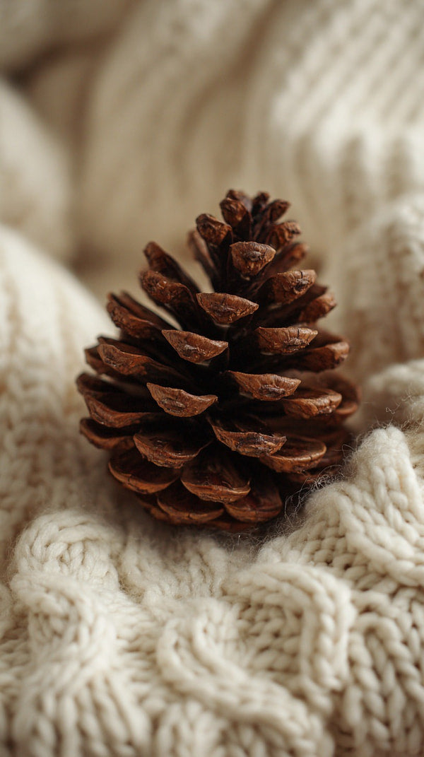 A Pine Cone Rests On A Knitted Blanket Providing A Cozy And Rustic Touch To The Scene — Stock Photo