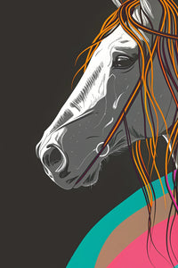 Striking Horse Portrait With A Colorful Mane A White Horse With A Vibrant Red And Orange Mane Against A Dark Background — Stock Illustration
