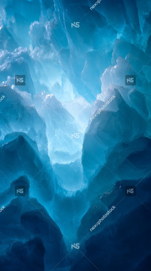 Icy Blue Glacier Cave With Icy Blue Ice Formations And A Clear View Of The Sky Through The Opening — Stock Photo