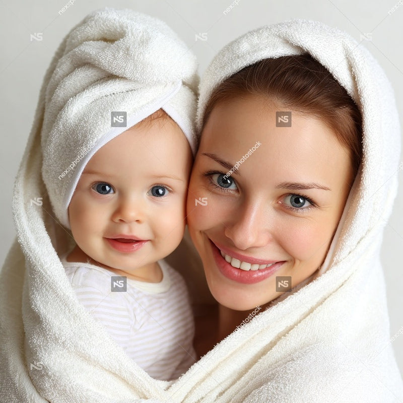 A Mother And Baby Swaddled In Towels A Tender Moment Captured In A Studio Setting — Stock Photo