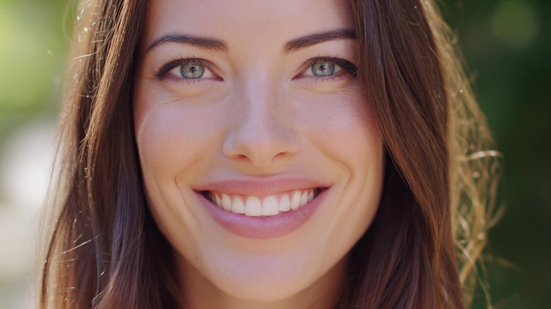 a woman is smiling in a portrait style image - Stock Video