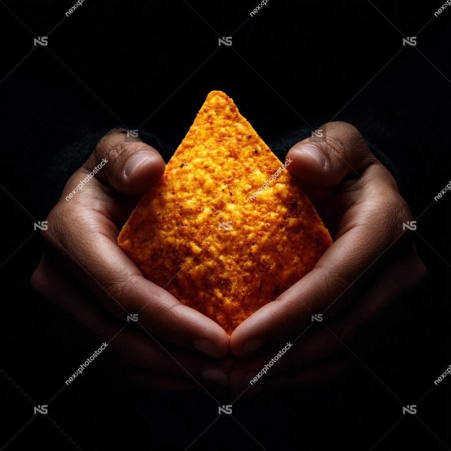 A Hand Holding A Nacho Chip — Stock Photo