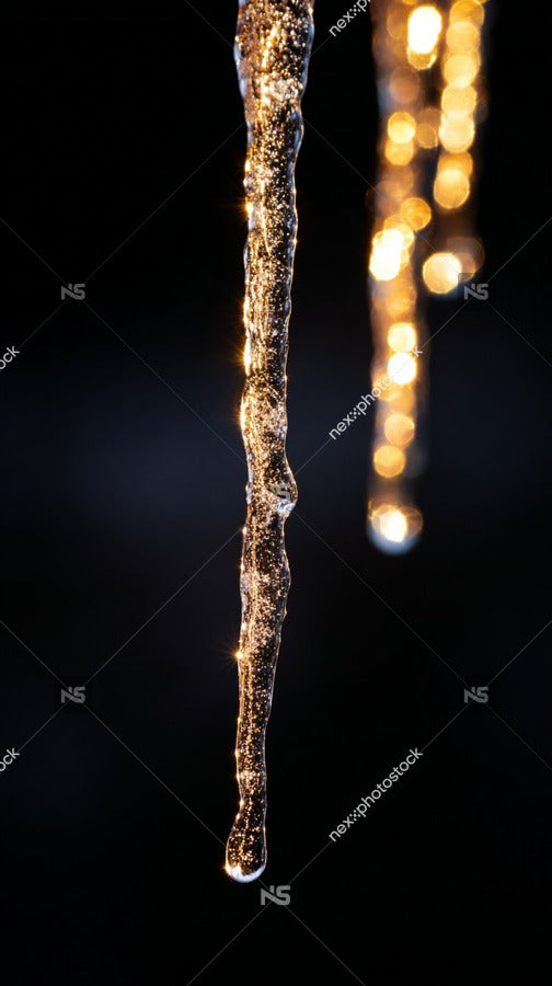 Icy Droplets Falling From A Tap Captured In Motion Against A Dark Background With A Soft Light Source Illuminating Them — Stock Photo