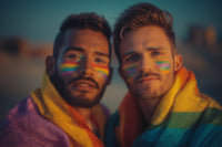 Two Men Posing With Rainbow Flags — Stock Photo