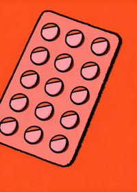 Shows A Pill Organizer With Compartments Filled With Pills Placed On A Red Surface — Stock Illustration