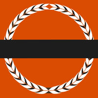 Features A Logo Consisting Of A Red Circle With A Black Laurel Wreath Design Inside Set Against An Orange Background — Stock Vector