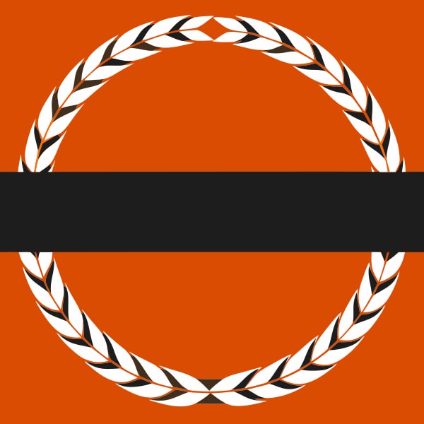 Features A Logo Consisting Of A Red Circle With A Black Laurel Wreath Design Inside Set Against An Orange Background — Stock Vector