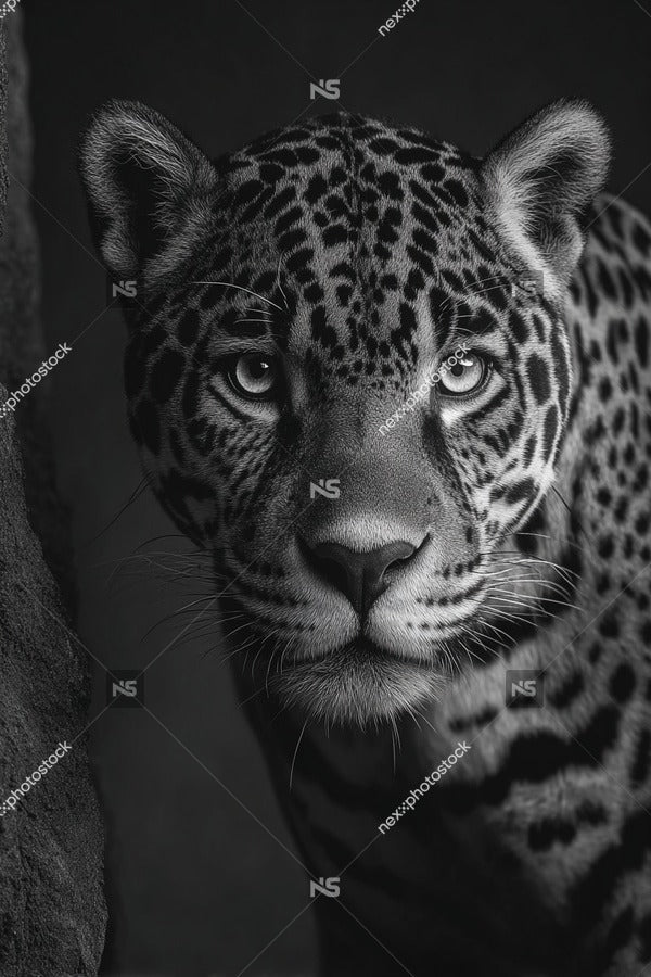 A Close Up Image Of A Majestic Leopard With Striking Eyes Captured In Black And White — Stock Photo