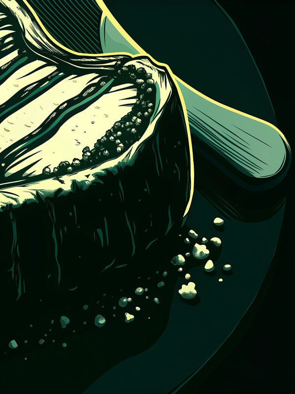 A Slice Of Cake With A Spoon In It Presented In A Close Up Shot Against A Dark Background — Stock Illustration