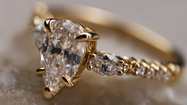 A Gold Diamond Ring With A Heart Design Prominently Displayed In The Center Of The Image — Stock Photo