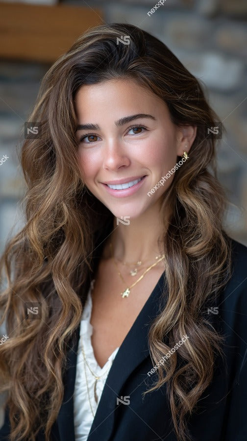 A Woman Wearing A Black Blazer Is Posing For A Portrait — Stock Photo