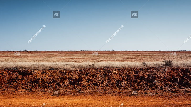 Aerial View Of A Dirt Road In The Australian Outback With Clear Blue Skies And Sparse Vegetation — Stock Photo
