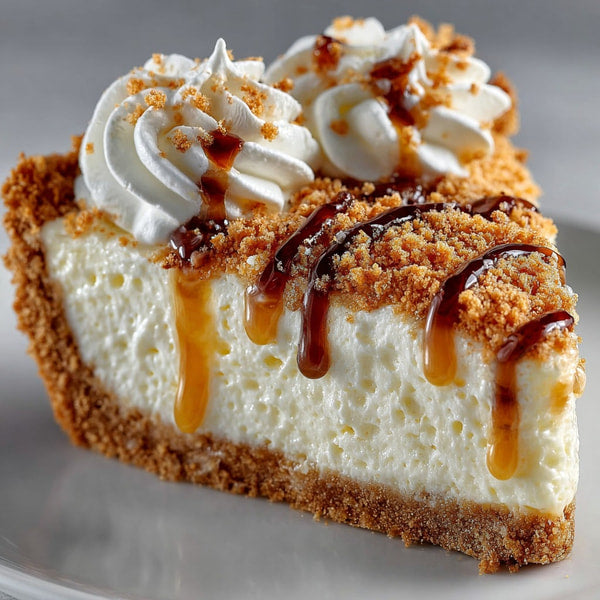 Two Slices Of Cheesecake With Whipped Cream And Caramel Drizzle On A White Plate — Stock Photo