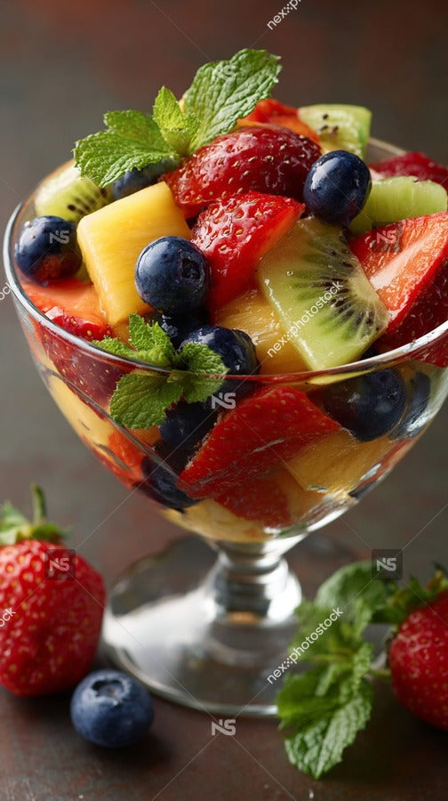 A Bowl Of Fruit Salad With A Variety Of Fruits Including Strawberries And Blueberries On A Table — Stock Photo