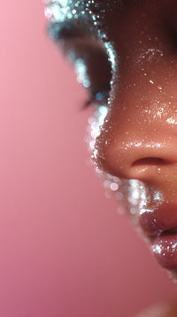 A Close Up Portrait Of A Person With Glittery Makeup On Their Face And Shoulders — Stock Photo