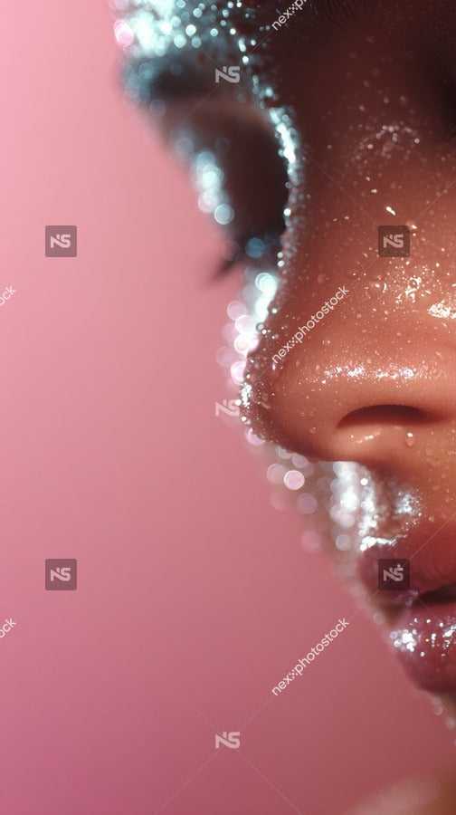 A Close Up Portrait Of A Person With Glittery Makeup On Their Face And Shoulders — Stock Photo