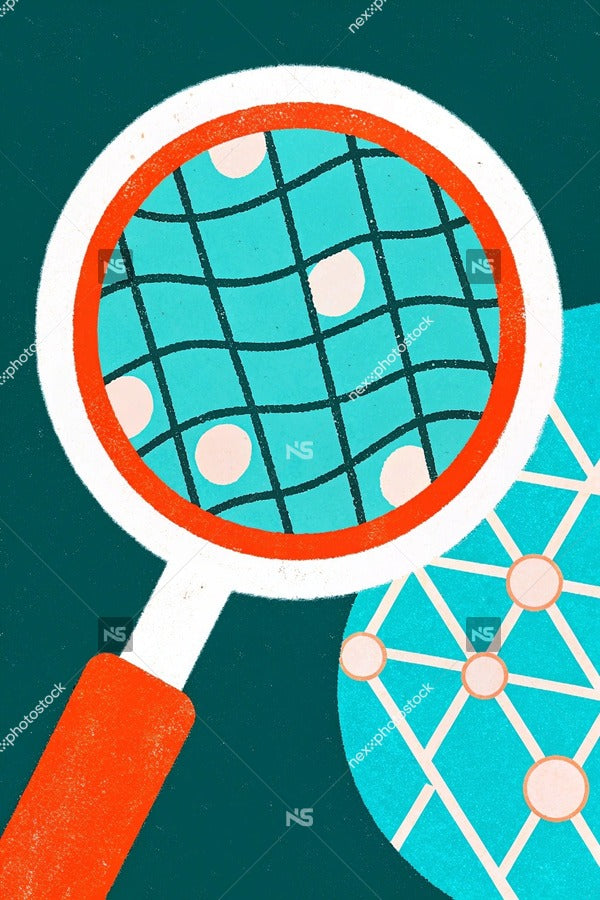 A Red Tennis Racket With A Net Of White Strings And A Handle Set Against A Blue Background — Stock Illustration