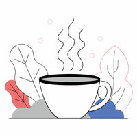 A Stylized Illustration Of A Coffee Cup And Leaves Set Against A White Background — Stock Vector