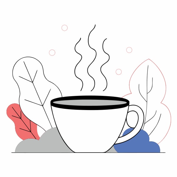 A Stylized Illustration Of A Coffee Cup And Leaves Set Against A White Background — Stock Vector