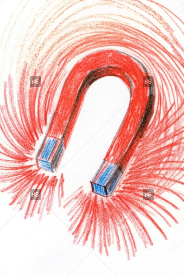 A Red Magnet With Swirling Patterns Depicted In A Top Down View Against A White Background — Stock Illustration