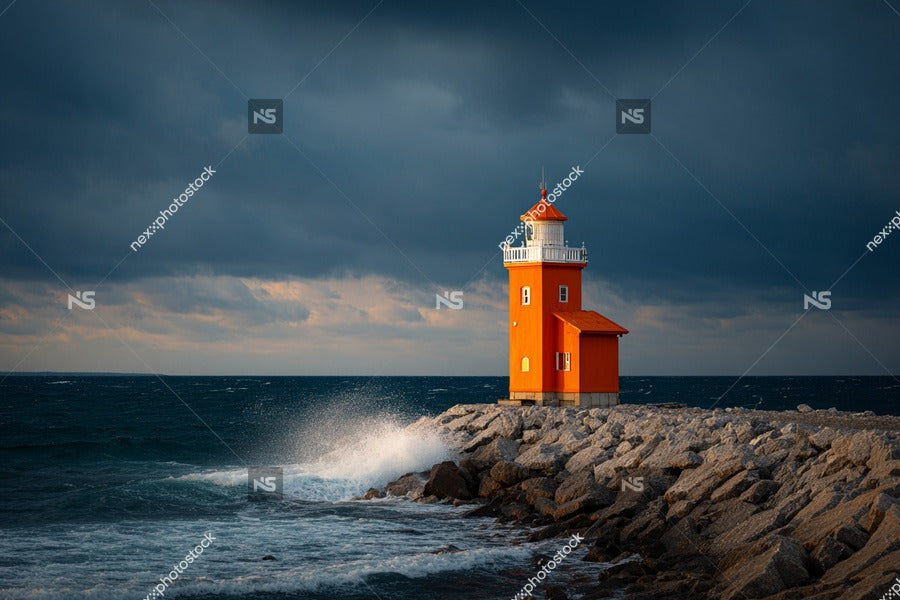 Orange Lighthouse In The Ocean — Stock Photo