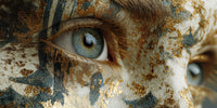 A Close Up Portrait Of A Person With Striking Blue Eyes And A Tattooed Face — Stock Photo