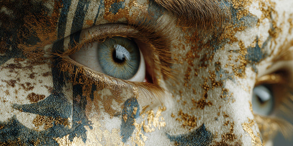 A Close Up Portrait Of A Person With Striking Blue Eyes And A Tattooed Face — Stock Photo