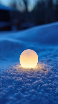 A Single Snow Globe Sits In A Bed Of Snow Illuminated By A Soft Light — Stock Photo