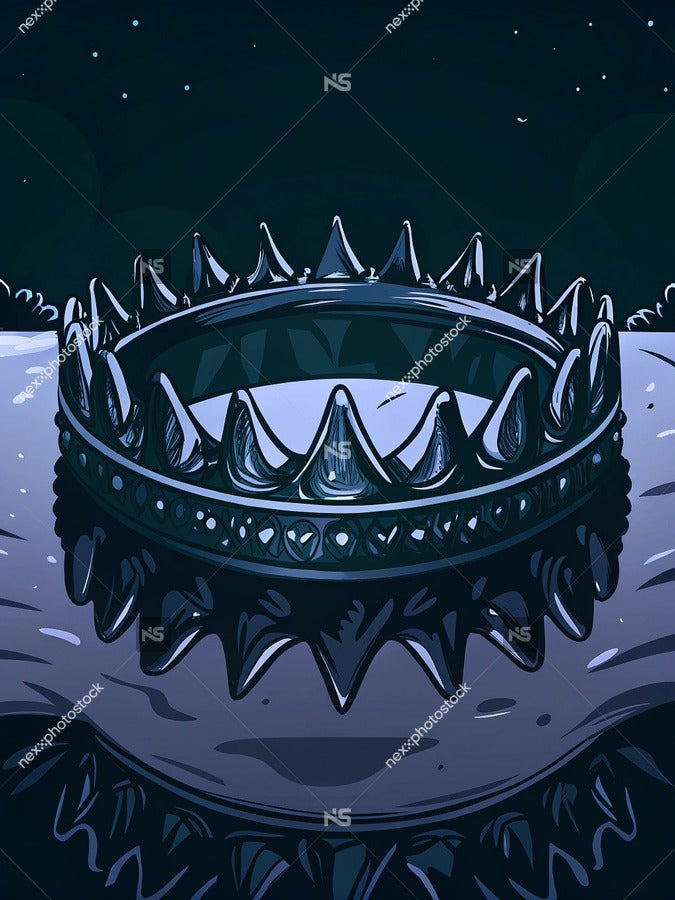 Dark Fantasy Themed Illustration Of A Crown With Spikes Set Against A Night Sky Background — Stock Illustration