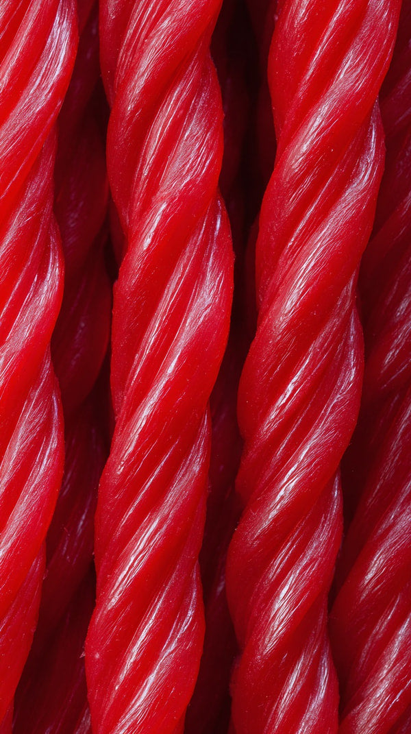 Red Rope Twists In A Close Up Shot With Multiple Strands Of Red Rope Tightly Coiled Together Against A Dark Background — Stock Photo