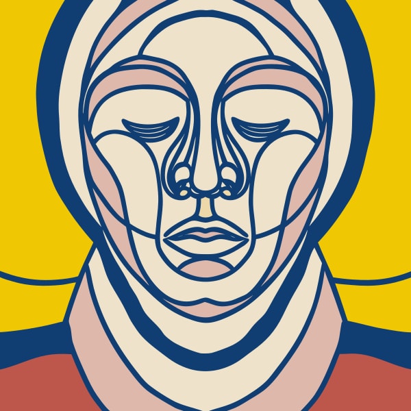 Illustration Of A Stylized Human Face In Profile Rendered In A Limited Color Palette With A Focus On Geometric Shapes And Patterns — Stock Vector