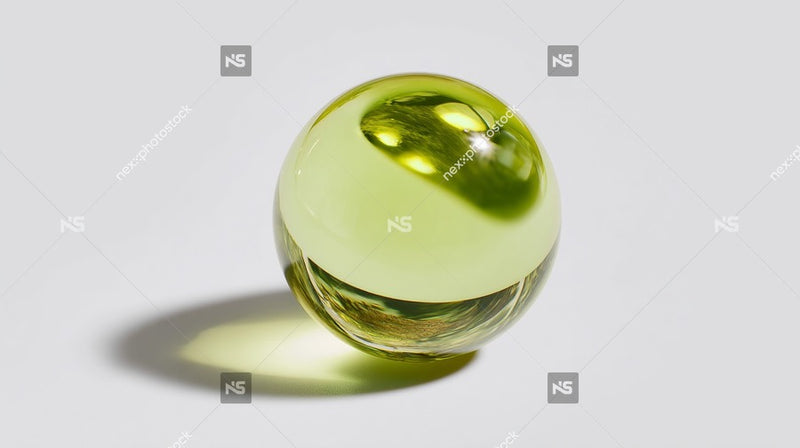 Glass Sphere With Green Tint And Yellow Center Resting On A White Background — Stock Photo