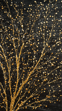A Close Up Of A Tree Branch Adorned With Gold Leaves Set Against A Dark Background — Stock Photo