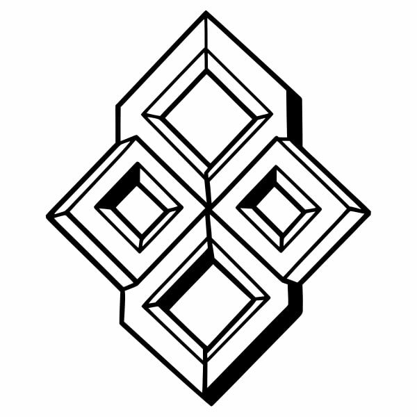 Displays A Black And White Geometric Design Consisting Of Six Squares Arranged In A Hexagonal Pattern Each Containing Smaller Squares Within Them — Stock Vector