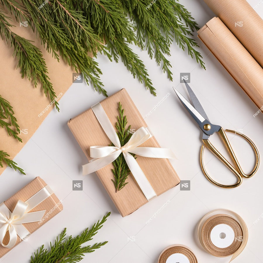 Christmas Gift Wrapping Station — Stock Photo