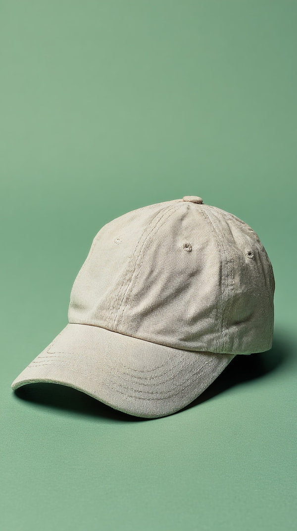 A Beige Baseball Cap With A White Logo Against A Green Background — Stock Photo