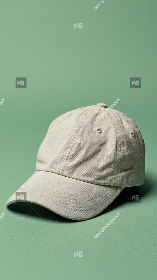 A Beige Baseball Cap With A White Logo Against A Green Background — Stock Photo