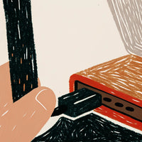 A Person Is Holding A Usb Cable And Inserting It Into A Device Which To Be A Small Electronic Gadget A Portable — Stock Illustration
