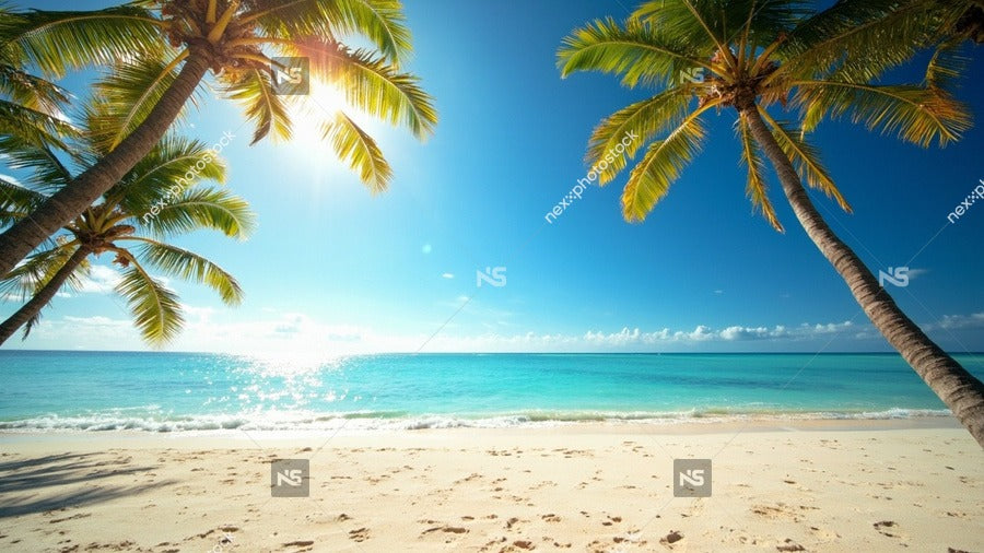 Palm Trees Blue Sky White Sand Beach Clear Water Sunny Day — Stock Photo