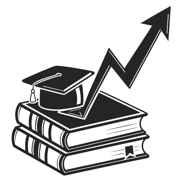 An Illustration Of A Graduation Cap And Diploma With An Upward Trending Arrow Above It Symbolizing Growth In Education — Stock Vector