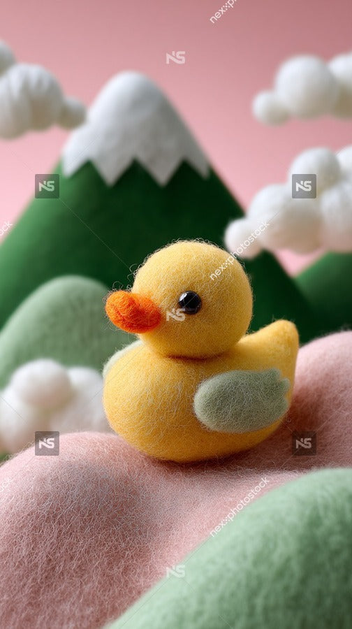 A Fuzzy Rubber Duck Is Placed In A Landscape Creating An Amusing And Whimsical Scene — Stock Photo