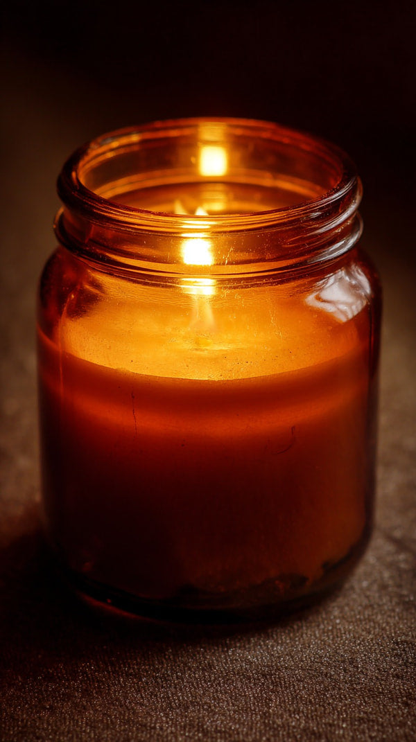 Amber Candle In A Glass Jar — Stock Photo