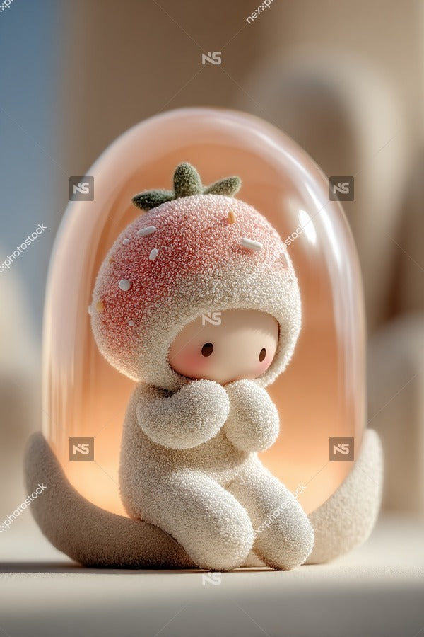 A Small White Ceramic Egg With A Strawberry On Top And A Baby Inside Sitting In Front Of A Pink Background — Stock Photo