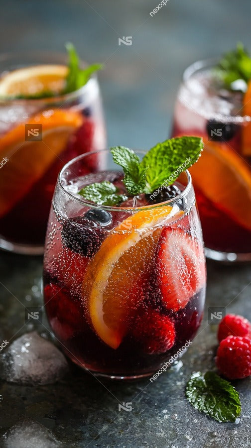 A Refreshing Iced Tea Beverage Garnished With Fresh Mint And Berries Served In A Clear Glass Pitcher — Stock Photo