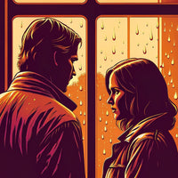 Illustration Of A Man And Woman In A Rainy Setting Looking Out A Window — Stock Illustration