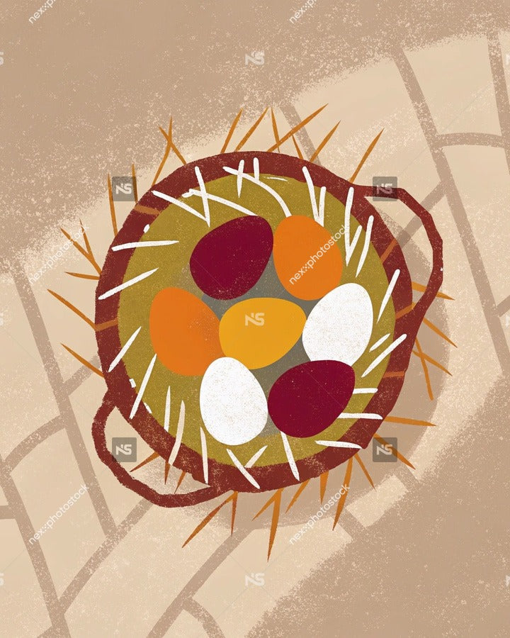 A Colorful Illustration Of A Bird S Nest With Eggs Set Against A Textured Background — Stock Illustration