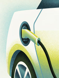 An Electric Vehicle Is Connected To A Charging Station — Stock Illustration