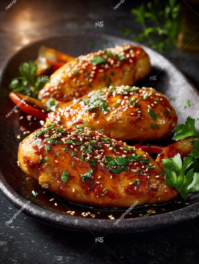 Sesame Seared Chicken Wings On A Black Plate — Stock Photo